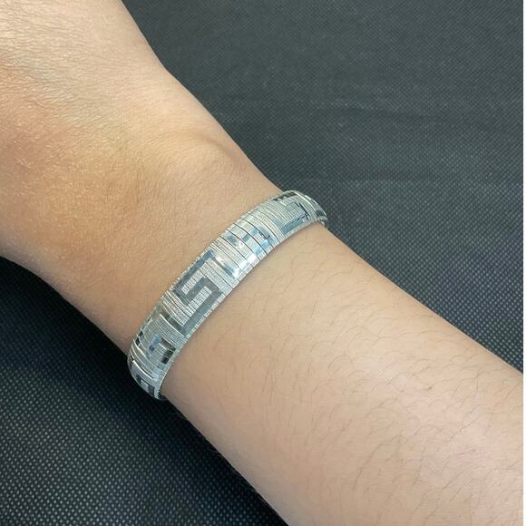 Stunning Sterling Silver with Greek Key Design Flexible Bangle Bracelet - Picture 2 of 3